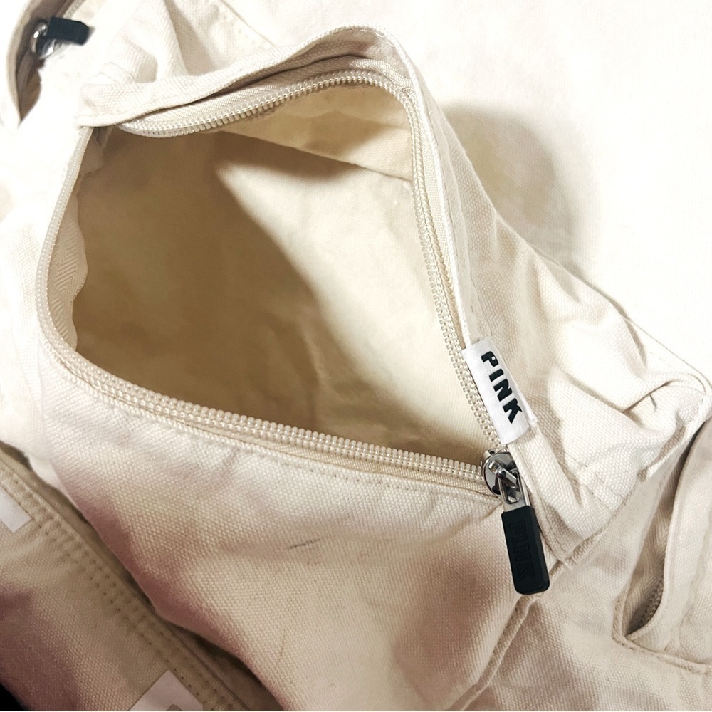 Victoria's Secret “LOVE PINK” Bottom Logo Beige/White Full Size Backpack Canvas - Picture 7 of 8